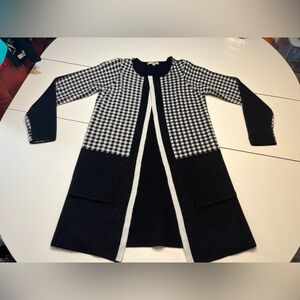 Cocogio small black white long open flap cardigan winter wear sweater wool blend